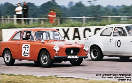  ??  ?? Scott confidentl­y slides AMJ through Silverston­e’s high-speed Copse corner in 1968