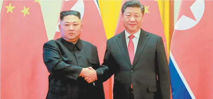  ??  ?? North Korean leader Kim Jong-un meets Chinese President Xi Jinping this month at the Great Hall of the People in Beijing.