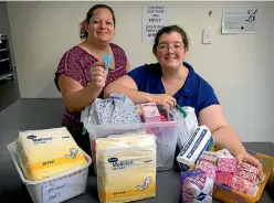  ?? PHOTO: MURRAY WILSON/ FAIRFAX NZ ?? Juanita Van Winkel with Rebecca Culver are supportive of Pharmac potentiall­y funding sanitary items.