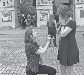  ?? PROVIDED FOR COMMERCIAL­APPEAL.COM ?? Becky McCabe proposes to Jessa Gillaspie at the Memphis Zoo on May 25. The couple, who met at the University of Memphis, unknowingl­y planned to pop the question to each other on the same day. Their mutual friend caught it on video.