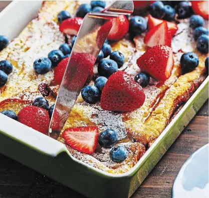  ?? ?? French toast casserole is a great brunch for a lazy weekend morning because all the work is done the night before.