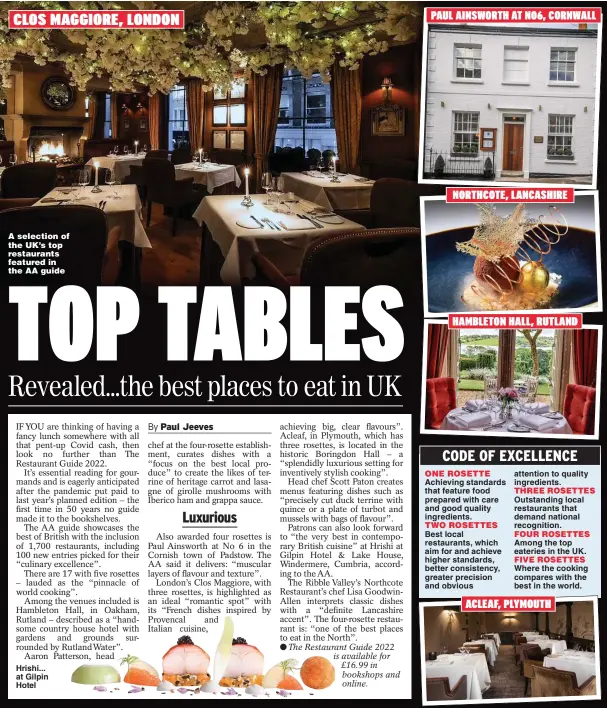  ?? ?? A selection of the UK’s top restaurant­s featured in the AA guide
Hrishi... at Gilpin Hotel