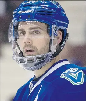  ?? GERRY KAHRMANN/PNG FILES ?? Defenceman Dan Hamhuis could be on his way out of town, probably out of the conference, as the Canucks look to get younger.