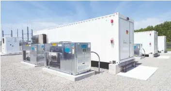  ??  ?? NextEra Energy Resources plans to build a two megawatt battery storage facility in Elmira next to the Bio-En plant. These photos show what that looks like on a larger scale at their Green Mountain facility in Pennsylvan­ia, which is a 10-megawatt...