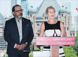  ?? NATHAN DENETTE
THE CANADIAN PRESS ?? Ontario Liberal leader Kathleen Wynne is at odds with the NDP’s Andrea Horwath on the labour balance.