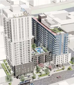  ?? VIA CITY OF VICTORIA ?? Artist’s rendering of the proposed developmen­t at 1050 Yates St. in Victoria.