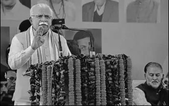  ?? SANT ARORA/HT ?? Haryana chief minister Manohar Lal Khattar during a function held in Panchkula to mark the completion of four years of the BJP government in the state.