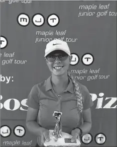  ?? SUBMITTED ?? Meghan McLean of Port Williams shows off her trophy after winning the MJT Collegiate Girls age 19-23 division at Ken-Wo recently.