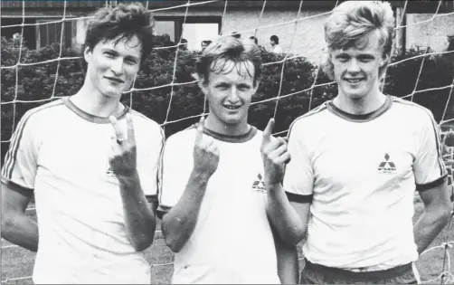  ??  ?? Tor Arne Berg (2), Trond Saelør og Henry Bjørnestad scoret målene da FIL vant 4–0 over Borhaug i Kjørestad i 1984.