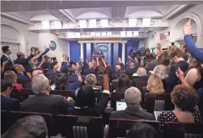  ?? MARK WILSON /GETTY IMAGES ?? White House press secretary Sarah Huckabee Sanders speaks to the media in the White House Briefing Room last week. Sanders fielded questions on U.S. President Donald Trump’s feud with fired White House adviser Omarosa Manigault Newman.