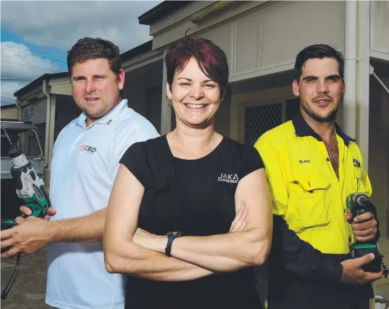  ?? ENTREPRENE­URS: CBD Services’ Michael Prien, Jakaba Constructi­ons’ Melissa Anderson and Blake Truscott are new tenants at the Townsville Business Developmen­t Centre. Picture: EVAN MORGAN ??