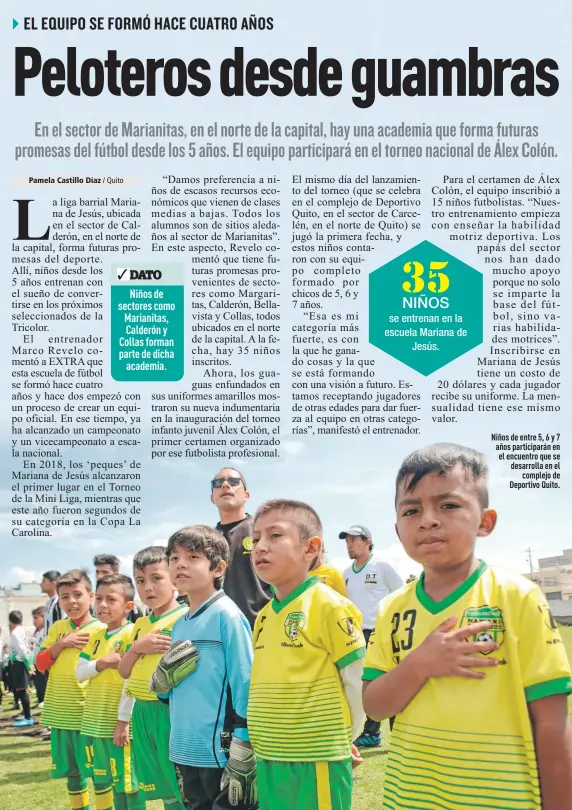  ??  ?? Niños de entre 5, 6 y 7 años participar­án en el encuentro que se desarrolla en el
complejo de Deportivo Quito.