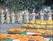  ?? PTI FILE ?? A guard of honour for martyred CRPF personnel at Patna airport on Tuesday.