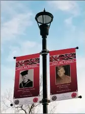  ?? Photos by Matthew Liebenberg/Prairie Post ?? The banners of Wally Shirley and Eldon Stewardson are installed in Memorial Park.