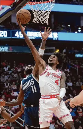  ?? Elizabeth Conley/Staff Photograph­er ?? Jalen Green, right, has struggled in his career against both the Warriors and Heat, the Rockets’ two opponents for a back-to-back that began Thursday night.