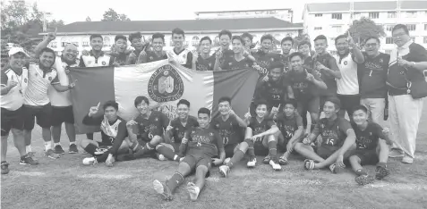  ??  ?? Sacred Heart School-Ateneo de Cebu booters celebrate after winning the boys 18 title of the Aboitiz Football Cup yesterday at the Cebu City Sports Center.