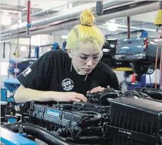  ?? LAURA BARTON THE WELLAND TRIBUNE ?? Hannah Leesley, a 16- year- old Greater Fort Erie Secondary School student, takes part in the DSBN Technologi­cal Skill Challenge on Wednesday at the Niagara College Welland Campus.