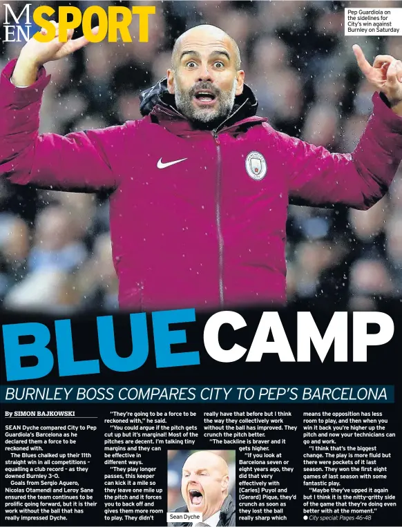  ??  ?? Pep Guardiola on the sidelines for City’s win against Burnley on Saturday