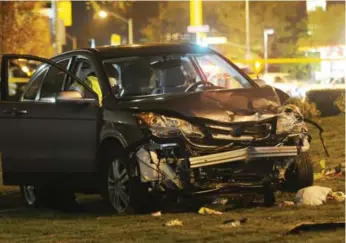  ?? DAN PEARCE/METROLAND ?? A car barrelled into three children Monday night, leaving two seriously hurt in North York.