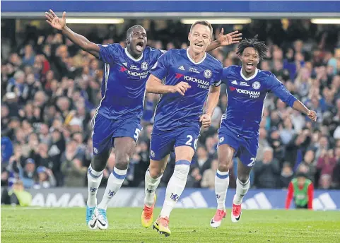  ?? AP ?? Chelsea’s John Terry, centre, celebrates scoring against Watford.