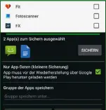  ??  ?? Helium Backup sichert die Daten von vorher festgelegt­en Apps auf dem Smartphone.