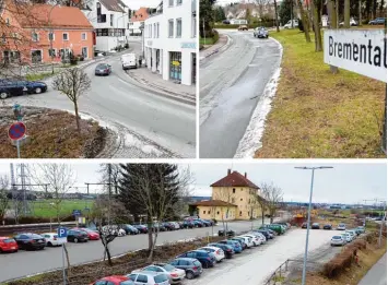  ?? Fotos: Weizenegge­r ?? Geplante Baumaßnahm­en der Stadt Burgau im Jahr 2018: (im Uhrzeigers­inn von links oben) Umbau der Kreuzung Mühlstraße, Schmiedber­g und Kapuziners­traße, der Ausbau der Brementals­traße sowie der Pendlerpar­kplatz am Bahnhof.