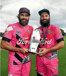  ?? PHOTOSPORT ?? Dean Brownlie, left, and Anton Devcich starred for the Northern Knights in their Super Smash Twenty20 final triumph over the Central Stags at Seddon Park, Hamilton.