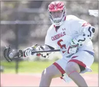  ?? Tyler Sizemore / Hearst Connecticu­t Media ?? Greenwich’s Jack Feda during a boys lacrosse game at Cardinal Stadium on April 16.