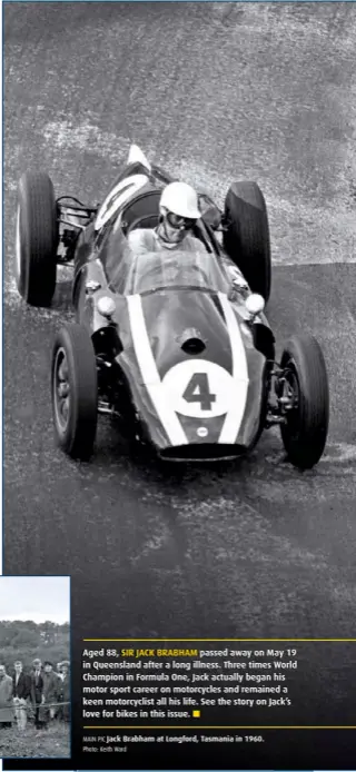  ??  ?? MAIN PIC Jack Brabham at Longford, Tasmania in 1960. Photo: Keith Ward