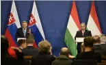  ?? ?? Le Premier ministre slovaque Robert Fico s'exprime lors d'une conférence de presse avec le Premier ministre hongrois Viktor Orban au monastère des Carmélites à Budapest