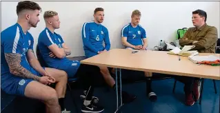  ??  ?? TEAM TALK: (from left) Maguire, O’Connor, Boyle and Horgan chat with reporter David Sneyd