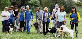  ?? (Photo Patrice Lapoirie) ?? Autour du président du club Flair&Crocs azuréen Alain Sperber, des adhérents tout sourire en pleine formation de dressage de leurs chiens... ici franchemen­t cabots pour l’instant.