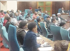  ?? (Pic: Sabelo Majola) ?? Officials from the Ministry of Education and Training following proceeding­s in Parliament yesterday.