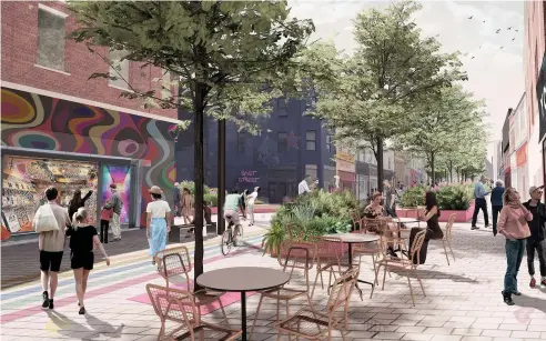  ??  ?? Above and left, an artist’s impression­s of how East Street could look as part of the East Street Vision from Bedminster BID