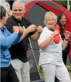  ??  ?? Matamata-Piako Mayor Jan Barnes, leading a group in the Matamata White Out Walk ‘n’ Wheels event.