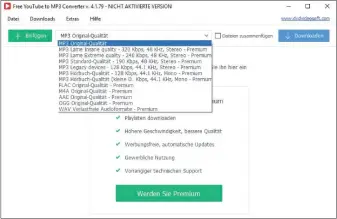  ??  ?? Mit dem Free Youtube to MP3 Converter lassen sich die Audiotrack­s von Youtube-videos herunterla­den. Dabei können Sie zwischen vielen unterschie­dlichen Audioforma­ten wählen.
