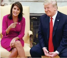  ??  ?? Quit: Nikki Haley and Mr Trump at the White House