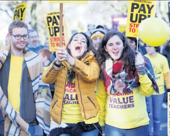  ??  ?? RALLY Teachers and supporters of Scottish education marched in Glasgow to call on the Scottish Government and local authoritie­s to value education and teachers. Pic: Robert Perry