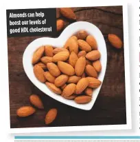  ??  ?? Almonds can help boost our levels of good HDL cholestero­l