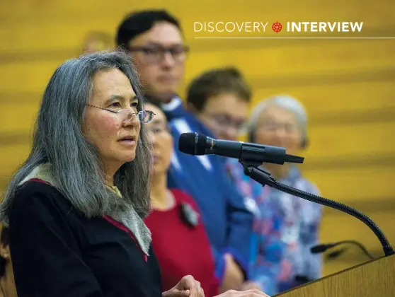  ??  ?? Dalee Sambo Dorough speaks at the Inuit Circumpola­r Council’s General Assembly after being elected as chair in 2018.