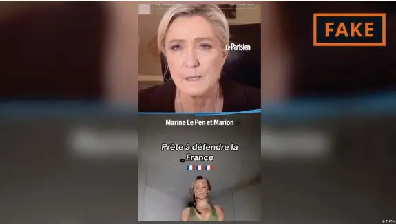  ?? Bild: TikTok ?? Deepfake mithilfe von Künstliche­r Intelligen­z: Marine Le Pen und ihre erfundene Nichte Marion