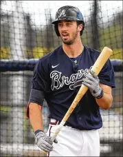  ?? CURTIS COMPTON/AJC 2020 ?? Braves infielder Braden Shewmake returned to live games this spring. He hasn’t done much with the Braves in camp, going just 2 for 17, but he’s shown his defense and athletic ability.