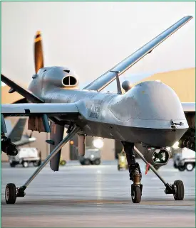  ??  ?? Defence aid: RAF Reaper unmanned drones are used for air strikes