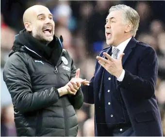  ??  ?? Pep Guardiola, 48 anni, e Carlo Ancelotti, 60: domani alle 18.30 la grande sfida sul campo del Manchester City