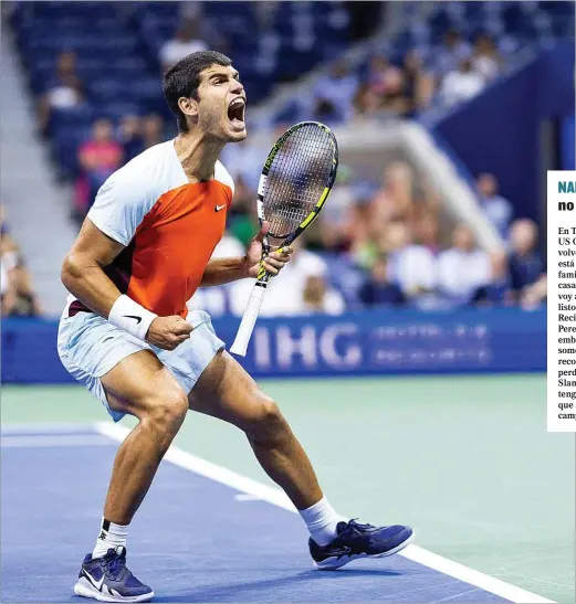  ?? COREY SIPKIN / AFP ?? Carlos Alcaraz celebra la consecució­n de un punto durante su partido contra Cilic en los octavos de final del US Open.