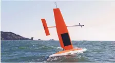  ?? SOURCE: SAILDRONE ?? A Saildrone vehicle maneuvers during a data-collection mission off the California coast in April. The unmanned autonomous vessel would provide surveillan­ce and reconnaiss­ance for the U.S. Navy.