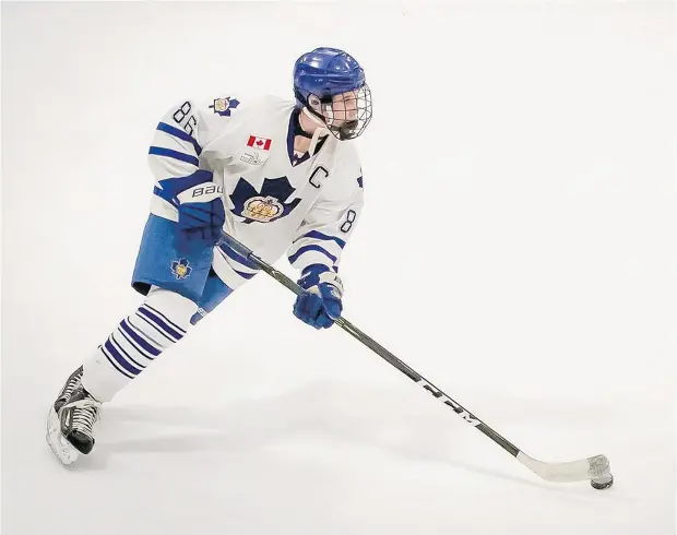  ?? HUGHES FAMILY ?? Toronto Marlboros centre Jack Hughes has been the centre of attention this week at the minor midget OHL Cup showcase in Toronto. He’s projected to be the top pick in this year’s Ontario Hockey League draft unless he opts for the U. S. National Team...