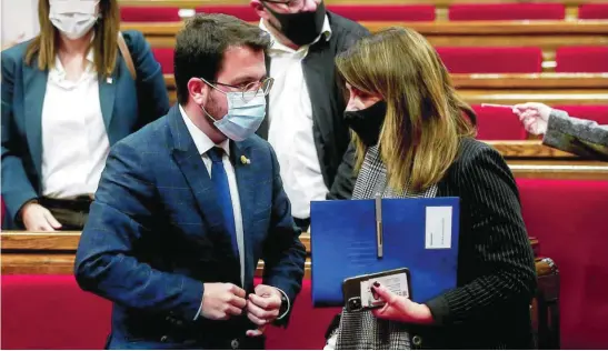  ?? EUROPA PRESS ?? Pere Aragonès y Meritxell Budó, en una imagen reciente en el Parlament