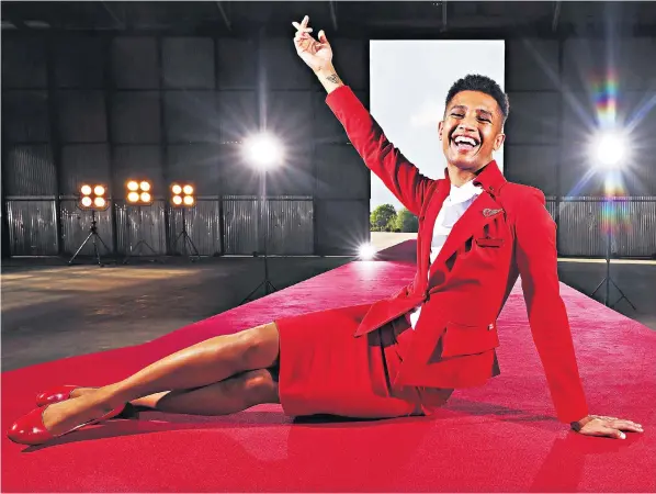  ?? ?? Tyreece Nye, a Tiktok star who is non-binary, models the Virgin Atlantic uniform to celebrate the airline’s gender-neutral policy