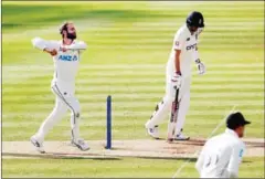  ?? AFP ?? New Zealand’s captain Kane Williamson (left) bowls on the fifth day of the first Test cricket match against England at Lord’s Cricket Ground in London on June 6.